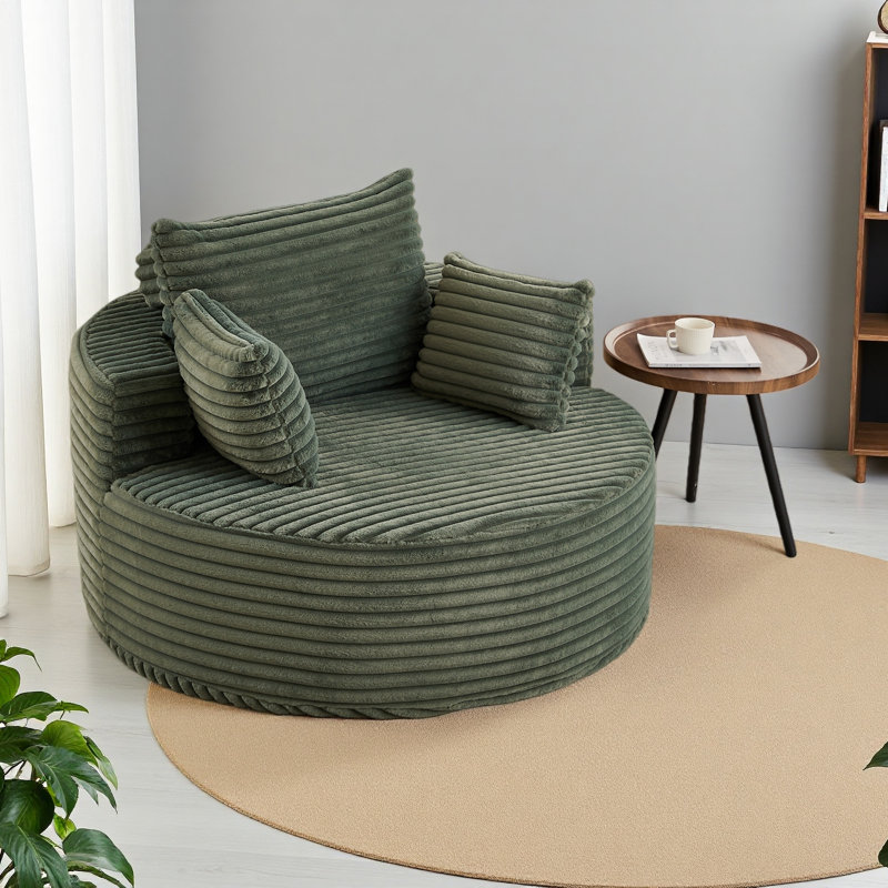 Canapé-lit simple en velours côtelé 50 po, sans assemblage requis, fauteuil moelleux moderne pour le salon, Vert