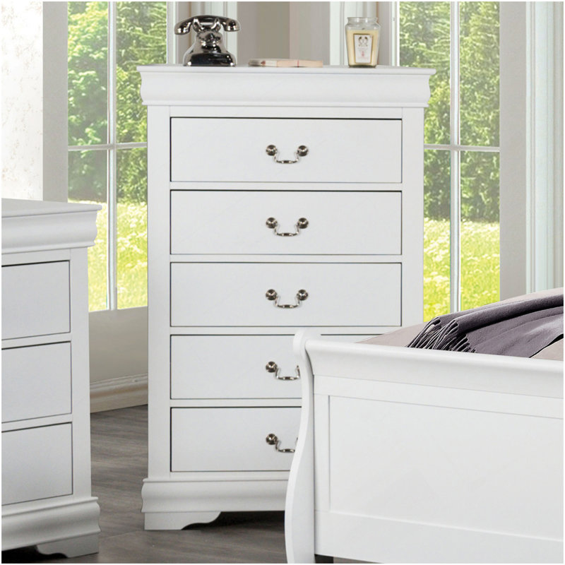Meuble de chambre à coucher de style transitionnel 1 pièce avec pattes de support à l'épreuve de la poussière, tiroirs suspendus, tiroirs à queue d'aronde anglaise, meubles de chambre à coucher, finition blanche