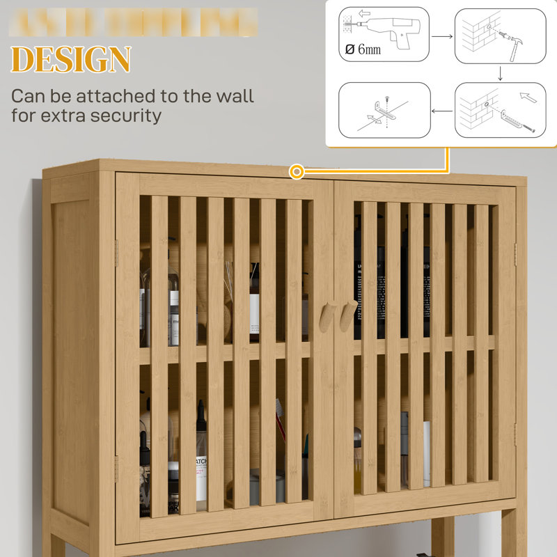 Over Toilet Cabinet For Bathroom Storage - Spacious Organizer With Slatted Doors And Adjustable Shelves Space Shelf Unit