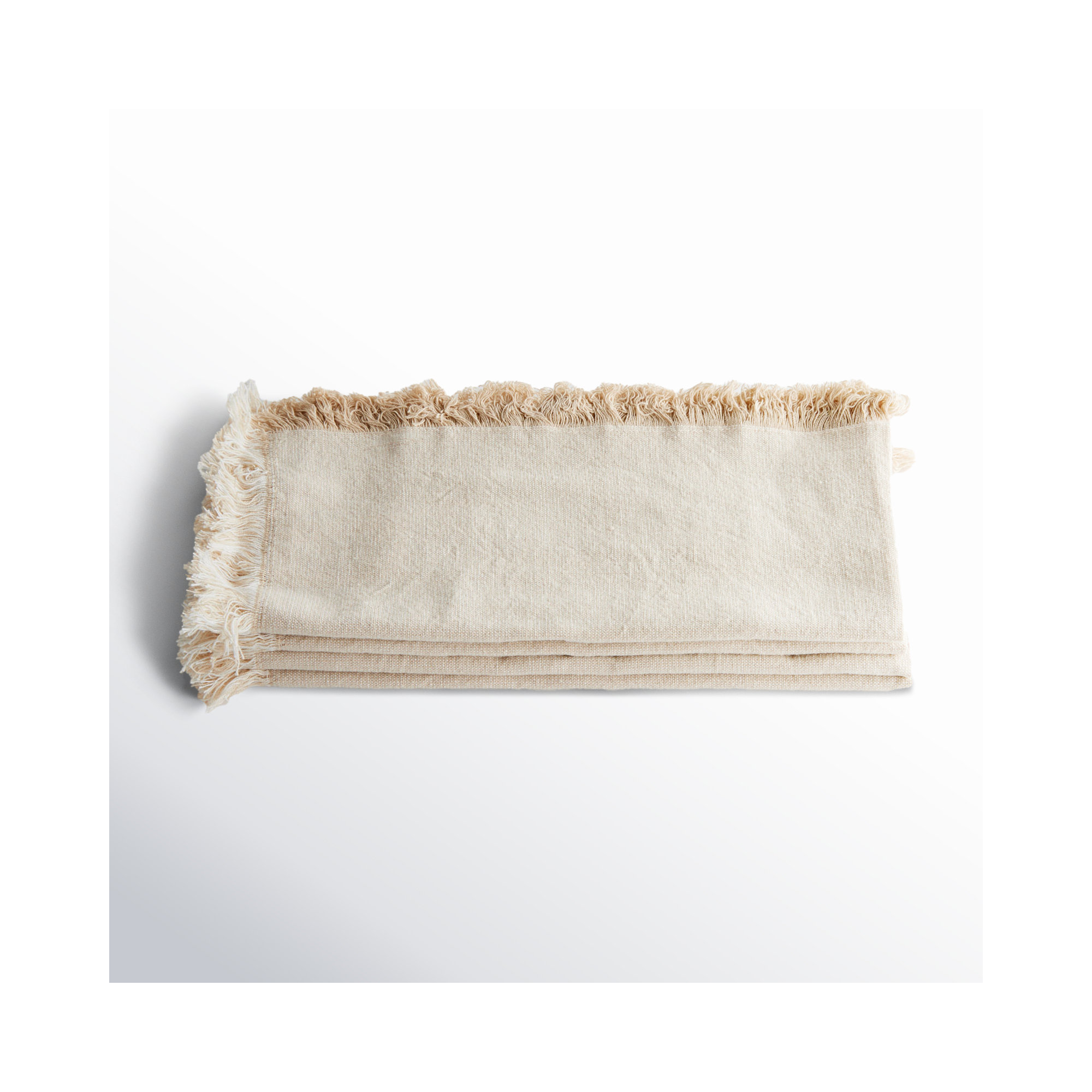 Eggett Toile Cotton Dinner Napkins, Fringe, Solid Color, Beige