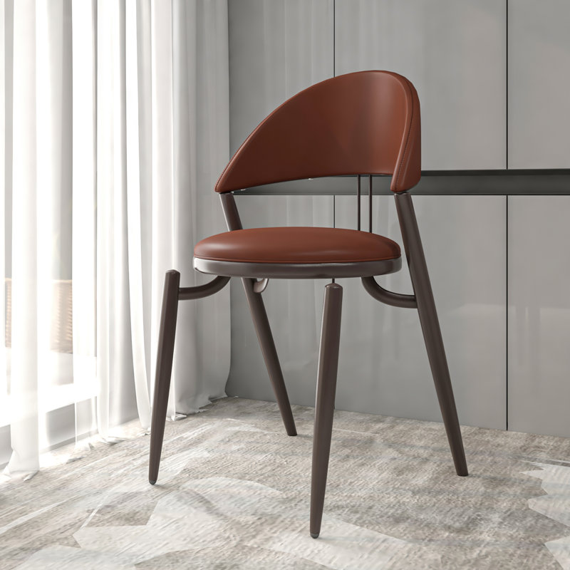 Chaise de salle à manger rembourrée en cuir Dearmond, Simple, Brun foncé