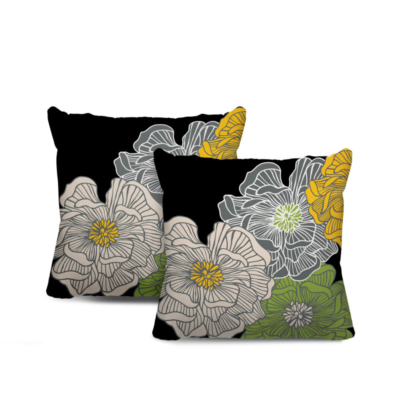 Floral Outdoor Reversible Throw Pillow, 17W" x 17H", Gray
