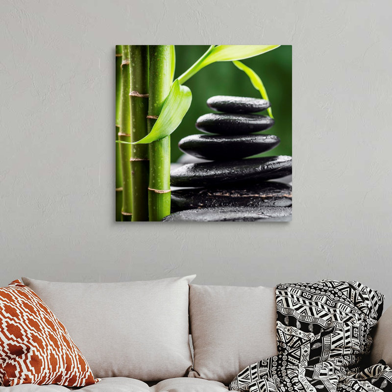 " Zen Basalt Stones And Bamboo ", Wrapped Canvas, 30" H x 30" W x 1.25" D