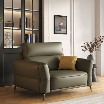 Fauteuil vert avec coussin en cuir véritable