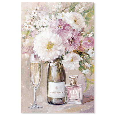 Light Floral Champagne Vase Acrylic Glam Art Prints by Art Remedy, Ready to Hang