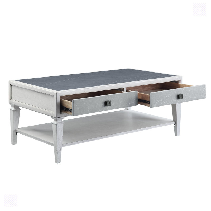 Iannah Coffee Table with Storage in Rustic Grey and Weathered White