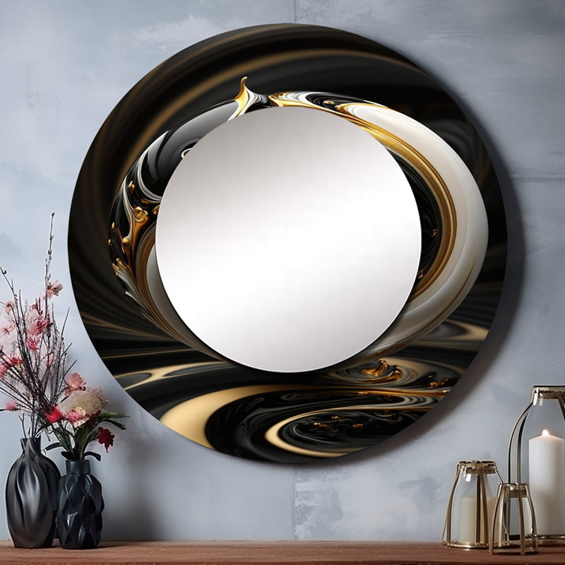 Polymilis liquide blanc vitrail IV - miroir décoratif spirales abstraites, miroir mural rond moderne, art imprimé en métal