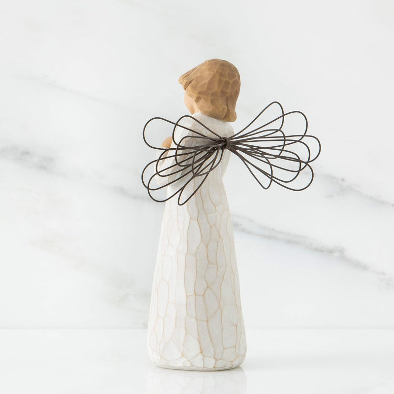 Figurine sculptée en résine peinte à la main ange saule tenant un oiseau