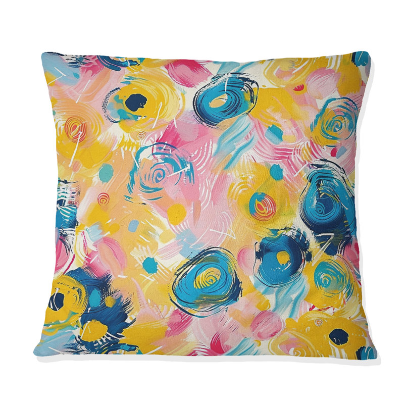 Coussin lombaire abstrait rose et bleu, H 16 po x l 16 po, Carrée