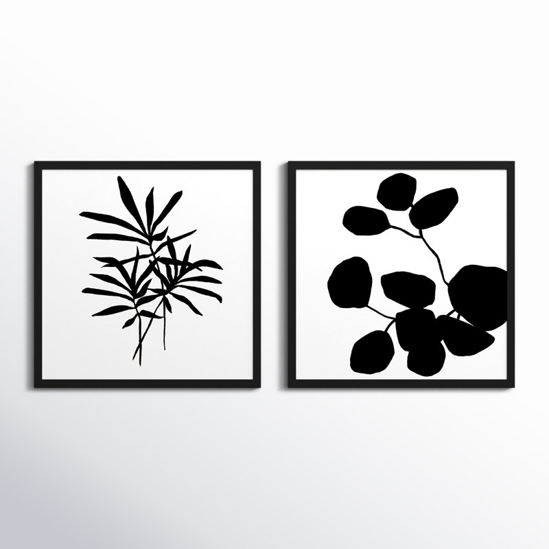 Modern Botanical, Set Of 2 by Lee Lessem, 36" H x 36" W x 1.25" D, Black Framed Paper