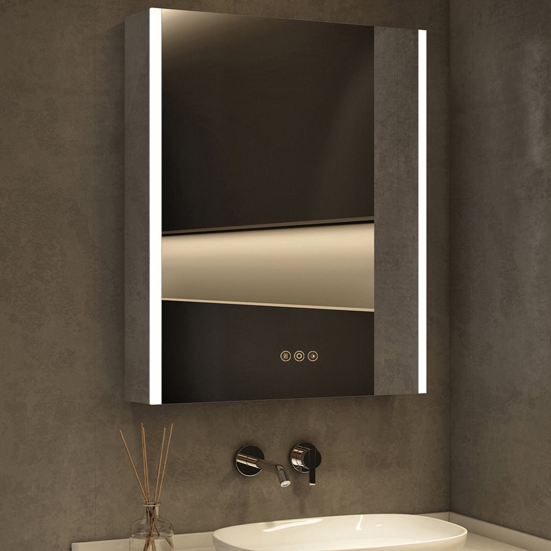 Kialen Rectangular Aluminum Frame Wall Mount or Recessed Medicine Cabinet with Mirror and Dimmable Lights,3 Color Temperatures,Anti-Fog,Sliding Adjustable Glass Shelves Wrought Studio™ 