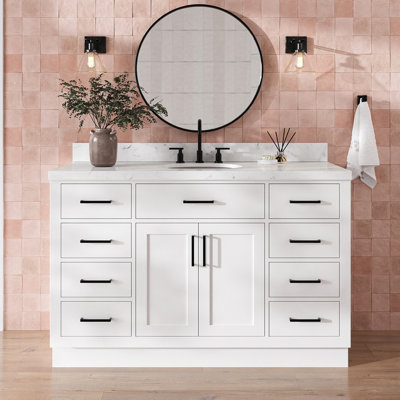 Tidworth 54'' Solid Wood Single Bathroom Vanity with 1.5'' Carrara Quartz Top Sink