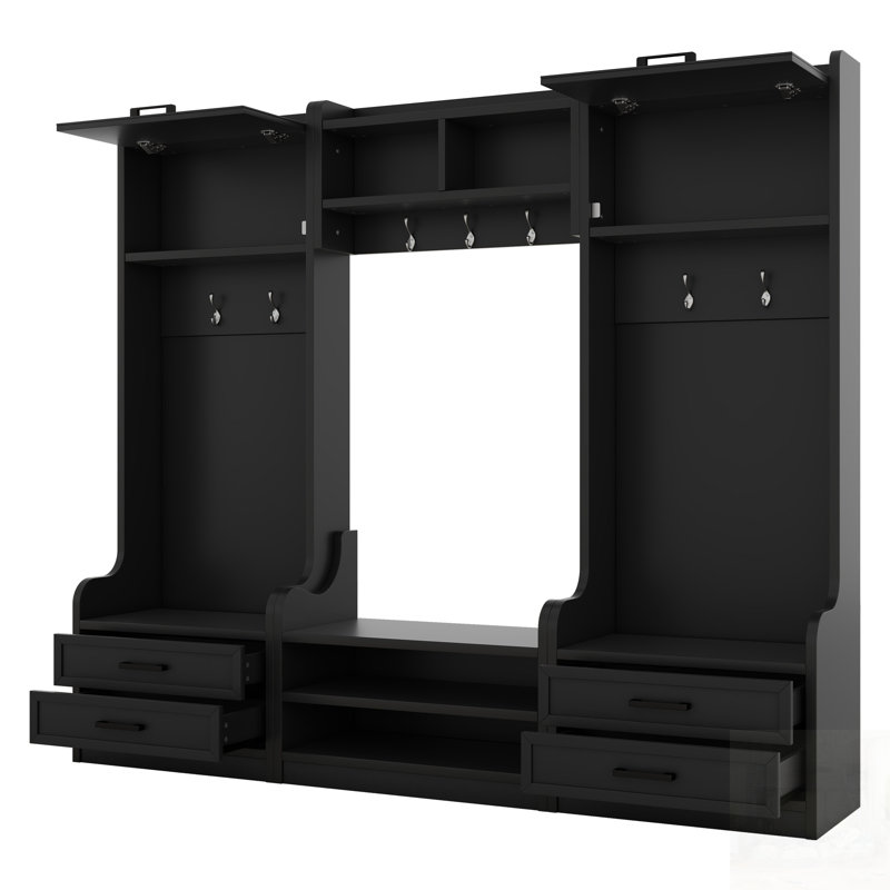 4-In-1 Detachable Hall Tree With Storage, 7 Hooks, And Shoe Bench For Entryway, Multi-Functional And Durable Coat Rack, Black