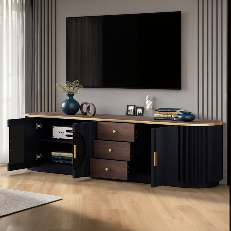 TV Stand for TVs up to 80" with Drawers, Media Television Console Table, Black