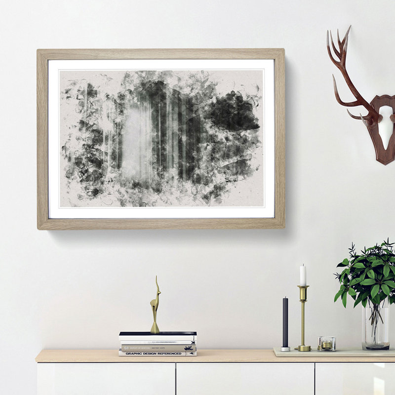Twilight Forest Watercolour - Picture Frame Graphic Art, Oak, 35cm H x 50cm W x 2cm D