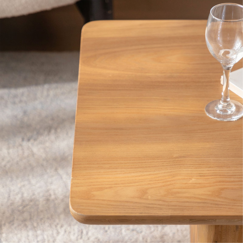 Ensemble de tables basses carrées de style rétro avec finition grain de bois, Naturel