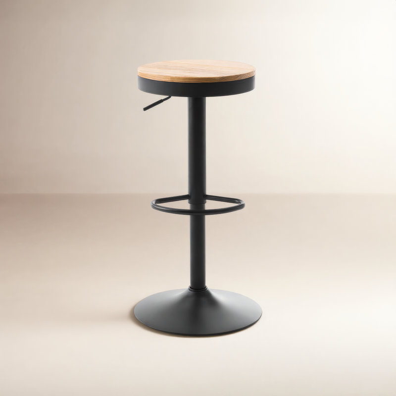Jaina 15.2" W Solid Wood Swivel Adjustable Height Bar Stool , Brown/Black, 2