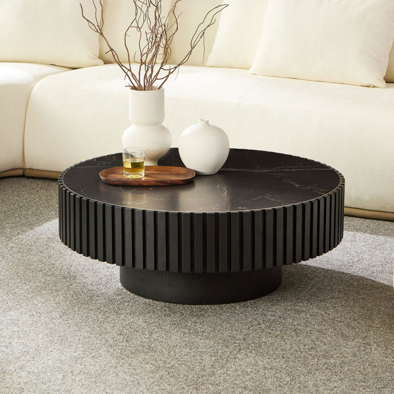 Table basse cylindrique de luxe moderne 35,43 po, Noir, Noir