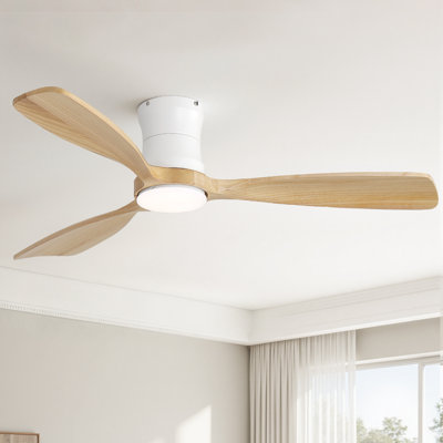 Ventilateur de plafond encastré 48 "avec lumières, télécommande, pales en bois massif, à intensité variable, blanc et or