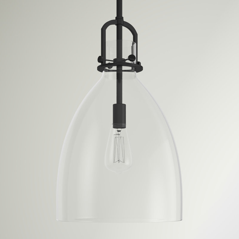 Luminaire suspendu Borgen à intensité variable avec abat-jour en verre bullé, Noir mat, H 17 po x l 14 po x P 14 po, Led