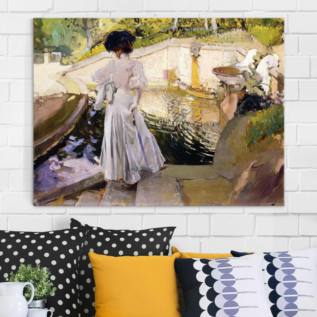 Glasbild Maria, die Fische beobachtet, Granja von Joaquin Sorolla