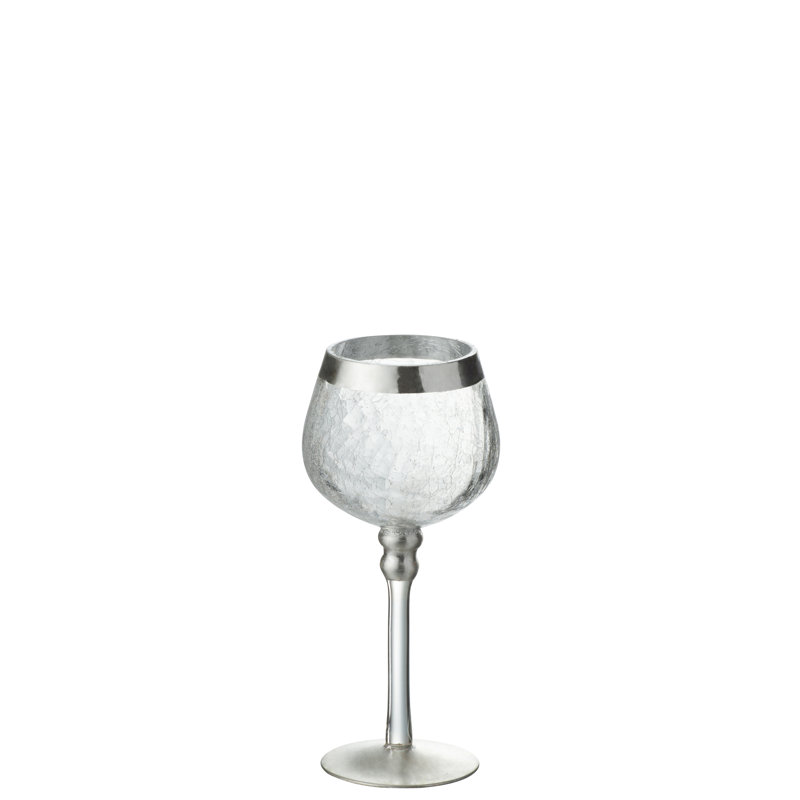 Glass Tabletop Candlestick, 20cm H x 9.5cm W x 9.5cm D, Silver