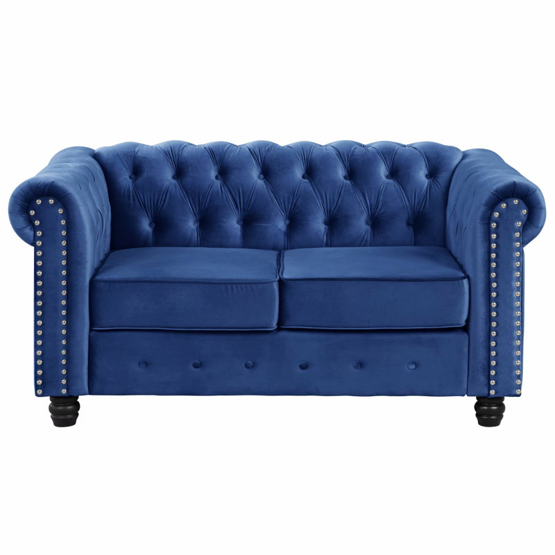 Ethridge 60'' Velvet Loveseat, Light Blue Velvet