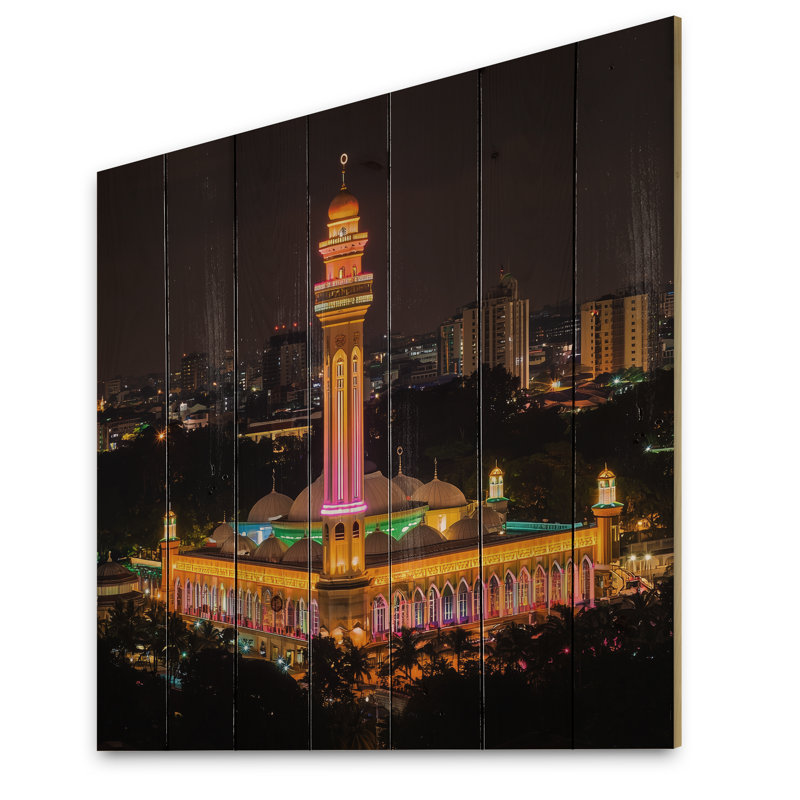 Ramadan Nights Jakarta, Indonésie - Art mural en bois sur bois de pin naturel, H 36 po x l 36 po