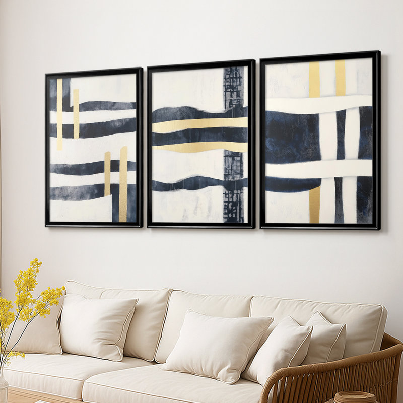 ABSTRACT Series DCCDXCV - Toile tendue avec châssis sur mesure - 3 pièces, Noir, H 21 po x l 30 po
