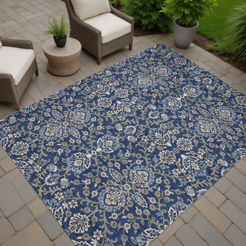 Machine Washable Indoor/Outdoor Chantille ACN2634 Global Rug, Navy, 10' x 14'