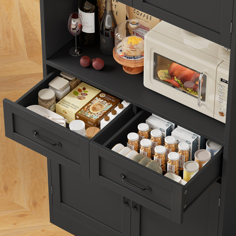 Kalauni 71" Kitchen Pantry Storage Cabinets with 2 Drawers, Black