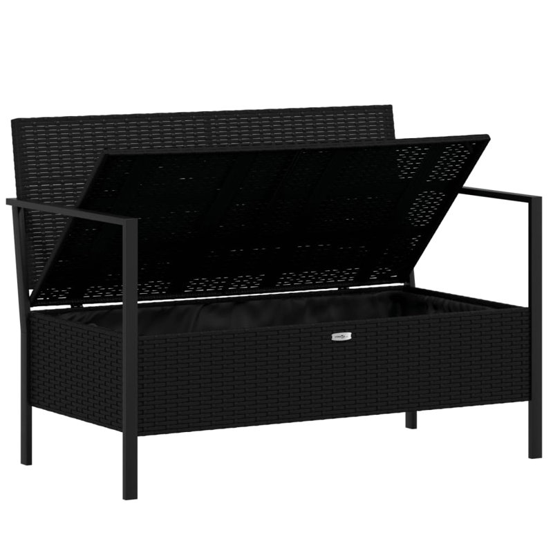 Banc de patio 2 places avec coussins en rotin de polyester, Structure noir / coussin gris clair