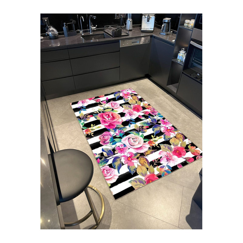 Tapis décoratif moderne à motif floral multicolore, Sous-tapis carré 3 pi 3 po inclus