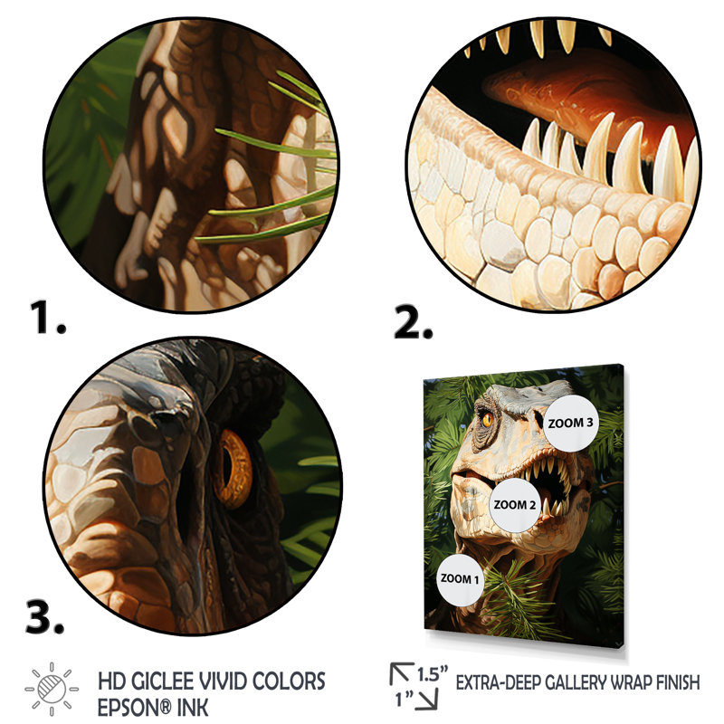 «Green Velociraptor In Jungle II», art mural dinosaure, Cadre flottant noir, H 32 po x l 16 po x P 1 po