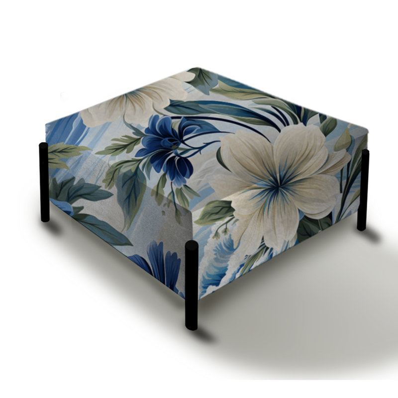 Coastal Blues White Flowers Blooms I - Grand repose-pieds carré floral