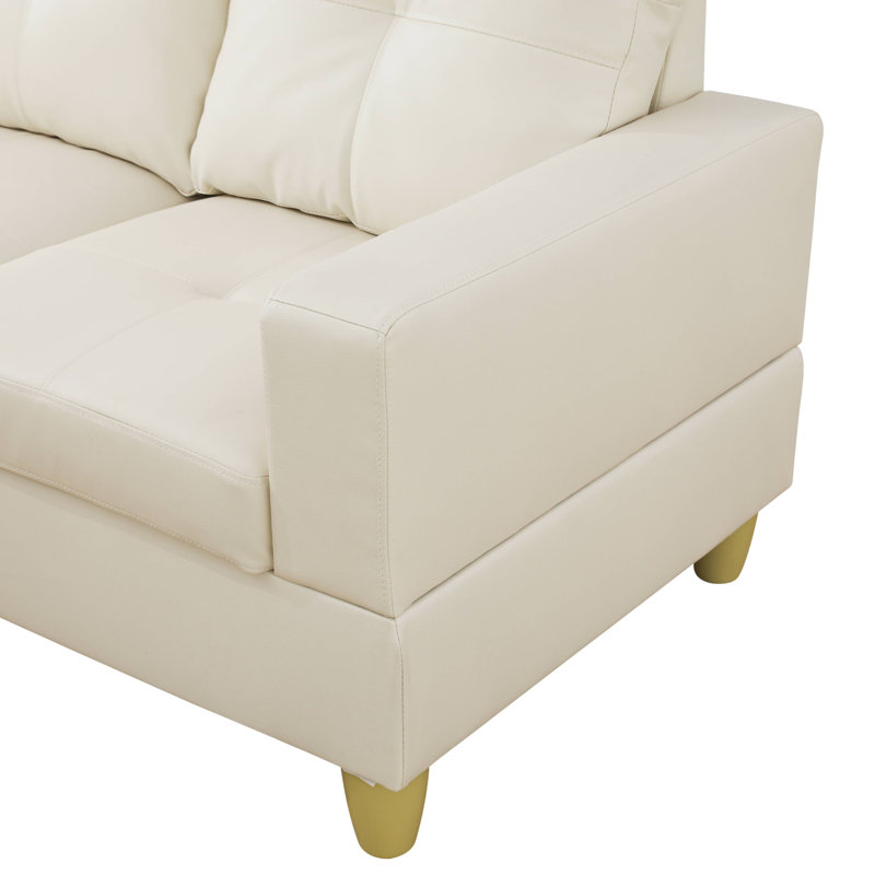 Ensemble de canapé 3 pièces en similicuir respirant blanc de qualité supérieure avec méridienne réversible, Cuir blanc, Blanc