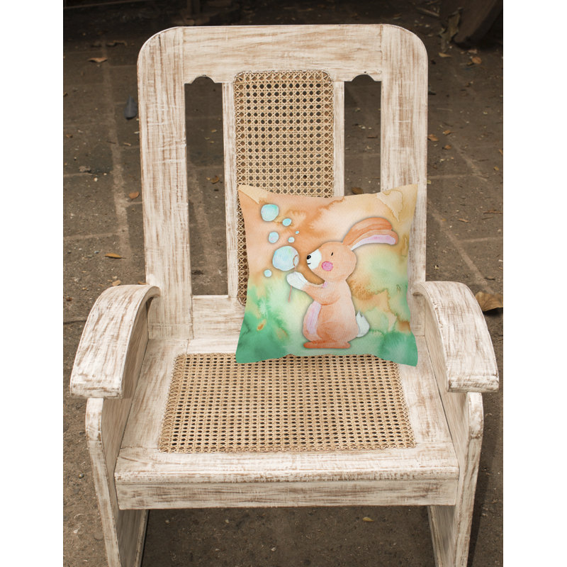 Coussin décoratif intérieur/extérieur en aquarelle de lapin et de bulles, 18 po x 18 po