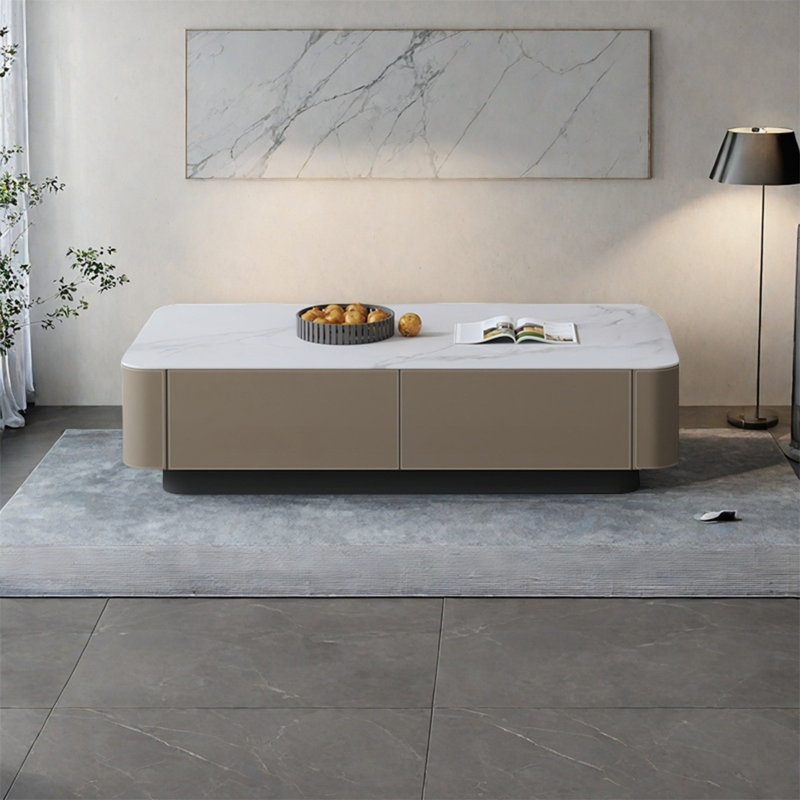 Modern simple rock plate coffee table, 14.2'' H x 51.2'' L x 27.6'' W