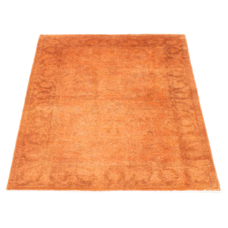 Tapis orange brûlé noué à la main de conception unique 4 pi 0 po x 5 pi 9 po