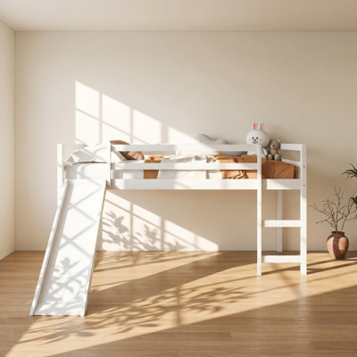 Lit mezzanine simple avec glissade en bois de pin massif l 42,5 po x P 78,4 po x H 45 po