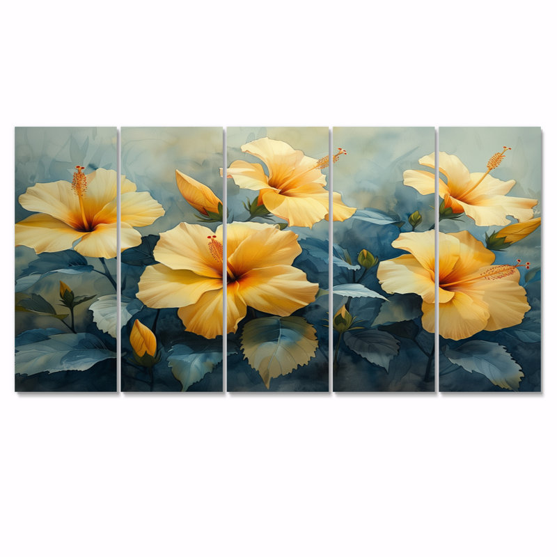 Marcel - Ensemble de décoration murale hibiscus, H 32 po x l 80 po