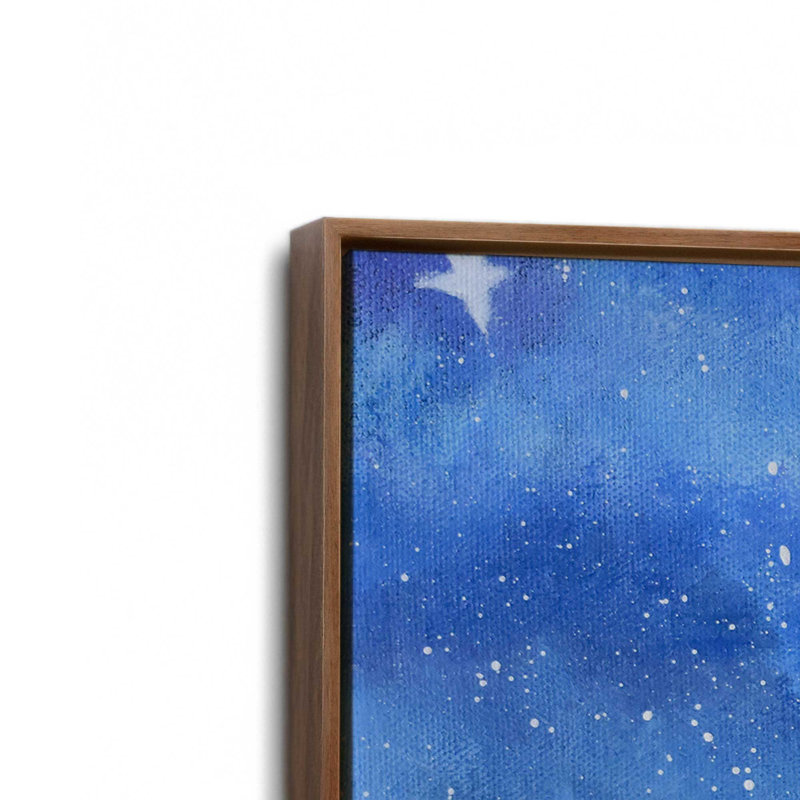Nuit des lapins aux étoiles, H 24,75 po x l 36,75 po, Toile avec cadre, Noyer