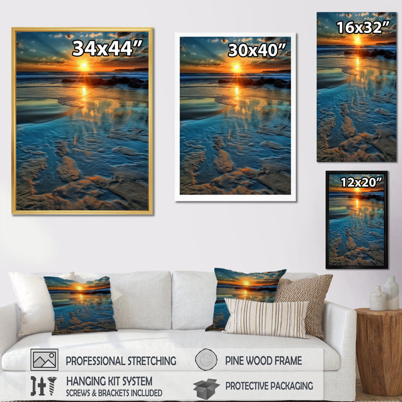 " Ocean Beachside ", 32" H x 16" W x 1" D, Black Floater Framed