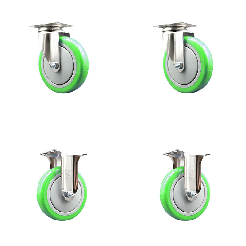 Ensemble de roulettes 5 pouces en polyuréthane pivotant 5 pouces, Vert