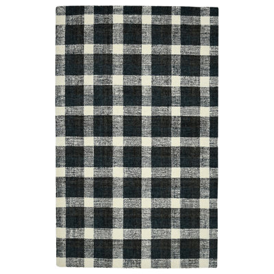2' X 3' Charcoal And Ivory Wool Plaid Hand Tufted Area Rug