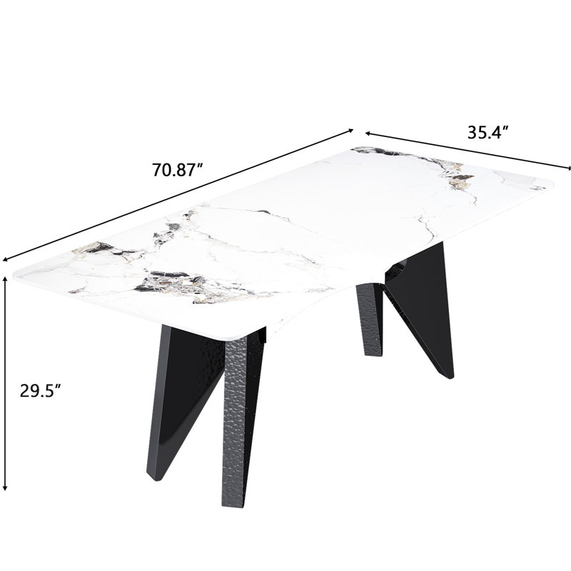 Table de salle à manger rectangulaire en marbre de 71 po pour 6 à 8 personnes, cuisine en acier inoxydable de longévité et de température moderne avec base d'usure, assemblage facile