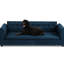 Moderne pour animal de compagnie en bleu foncé, surdimensionné avec accoudoirs pour grands chiens, conception à pattes courtes en lin bleu confortable et stable, animaux de compagnie