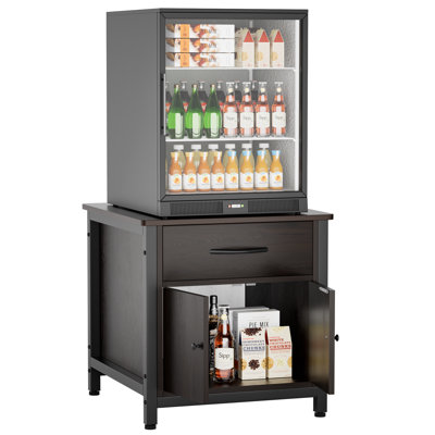 Mini Fridge Stand With Storage, Heavy Duty Mini Fridge Cabinet With Drawer, Solid Wood Beverage Refrigerator Stand Table For Dorm, Office, Bedroom, Load 220lbs