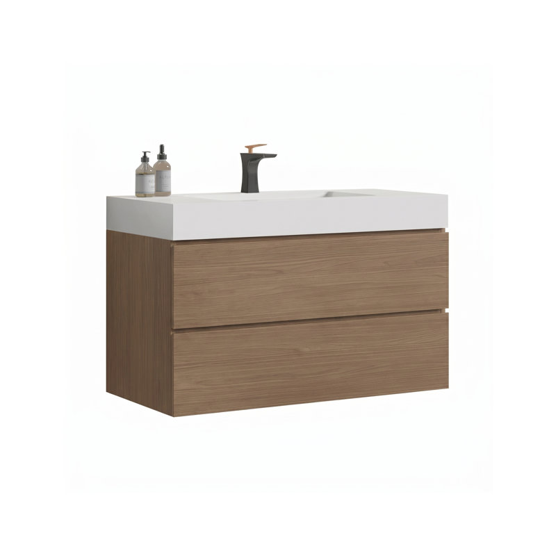 Ensemble de meuble-lavabo simple 36 po avec lavabo intégré et 2 tiroirs au fini noyer, 36"