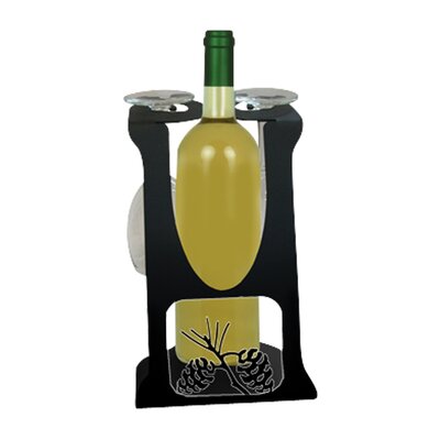 Laplante Pinecone 1 Bottle Tabletop Wine Bottle & Glass Rack in Black